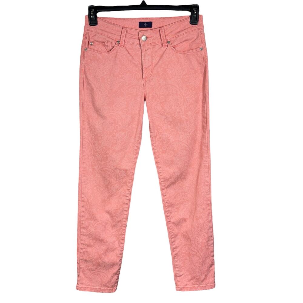 NYDJ SZ 4 Ankle Jeans Paisley Mid-Rise Stretch Pockets Zip-Fly Lift-Tuck Pink